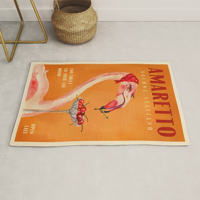 Vintage Art Deco Amaretto Poster. Cherry Flamingo Bar & Kitchen Art Rug Gallery Image 1