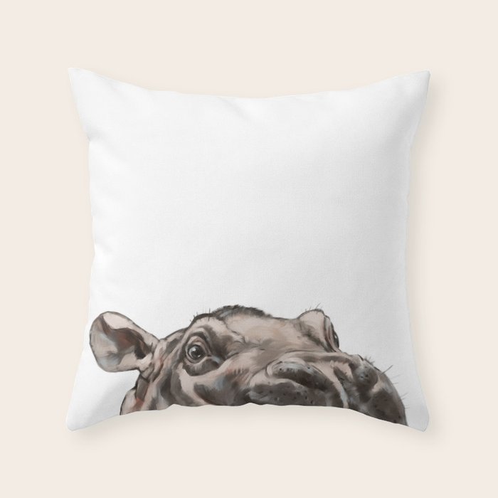 Peeking Baby Hippo Throw Pillow Gallery Image 6
