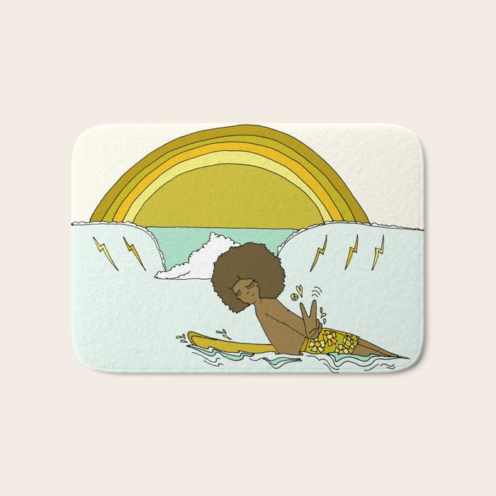 "buttons" kaluhiokalani 70s surf legend // retro surf art by surfy birdy Bath Mat Gallery Image 1