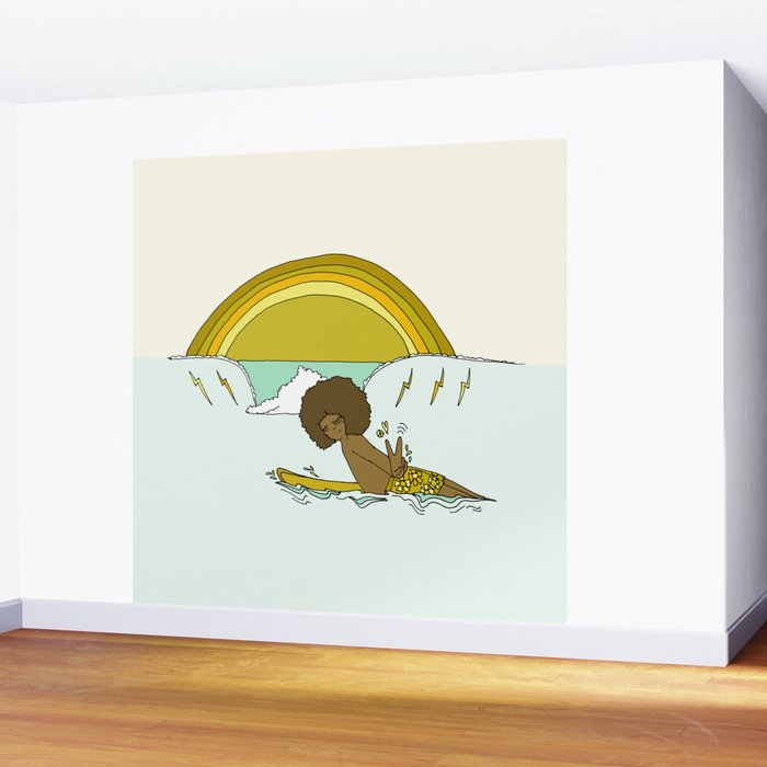 "buttons" kaluhiokalani 70s surf legend // retro surf art by surfy birdy Wall Mural Gallery Image 2