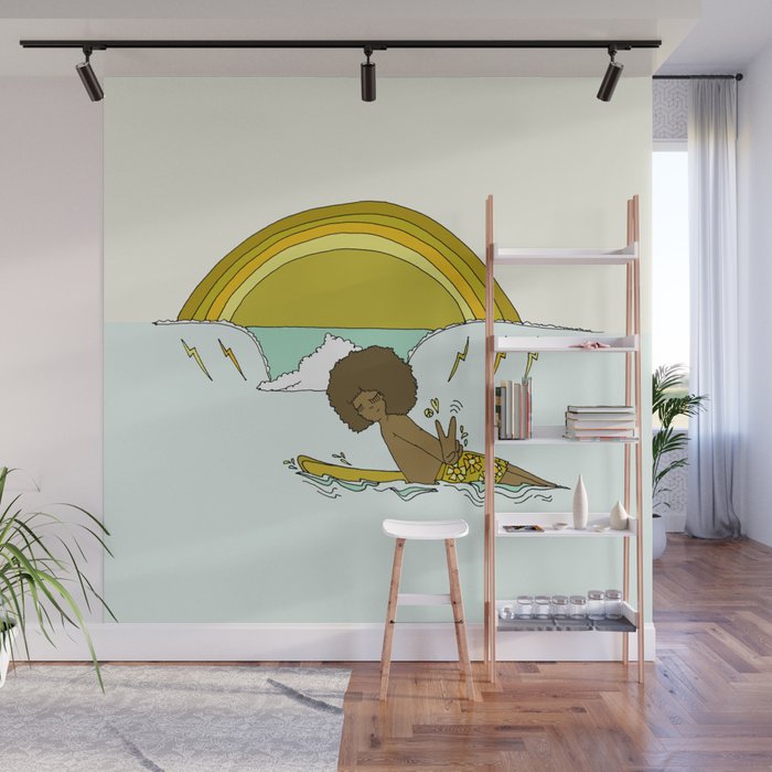"buttons" kaluhiokalani 70s surf legend // retro surf art by surfy birdy Wall Mural Gallery Image 1