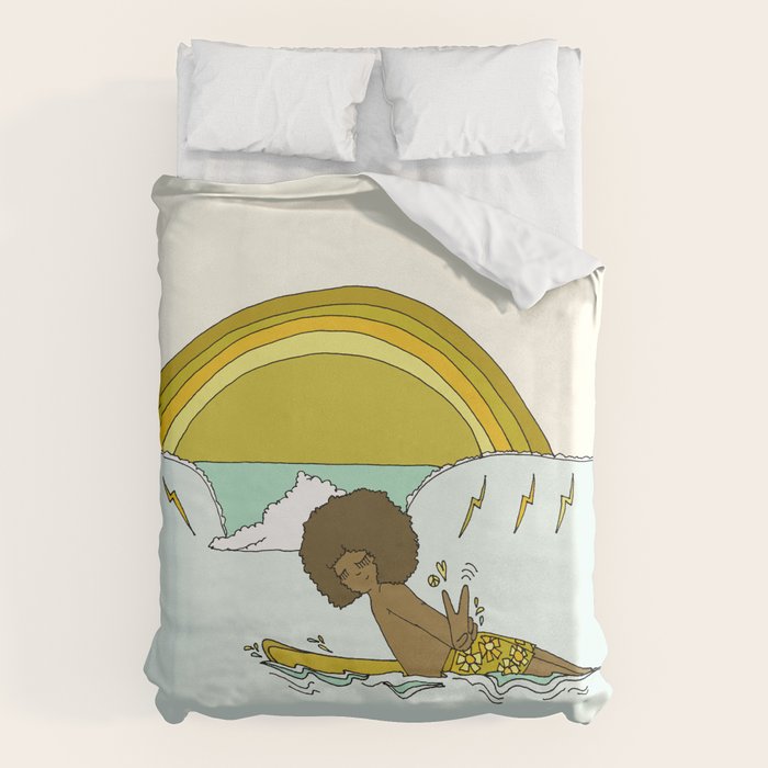 "buttons" kaluhiokalani 70s surf legend // retro surf art by surfy birdy Duvet Cover Gallery Image 6