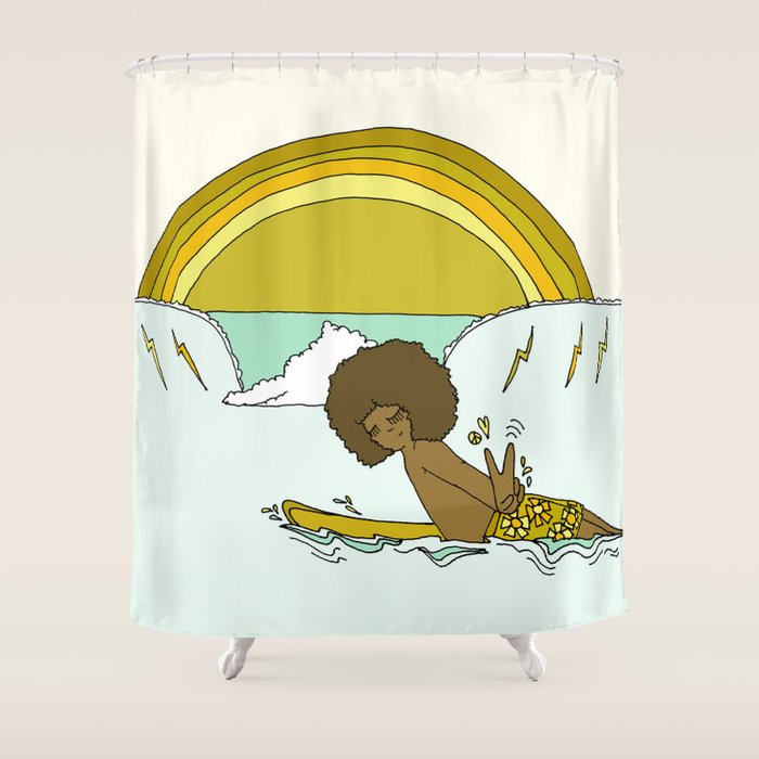 "buttons" kaluhiokalani 70s surf legend // retro surf art by surfy birdy Shower Curtain Gallery Image 1