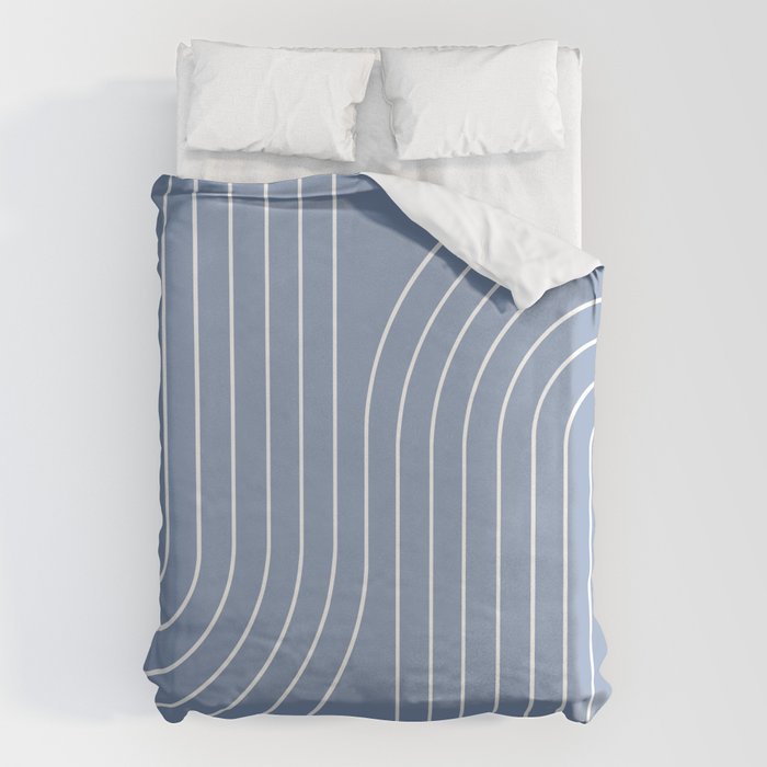 Minimal Line Curvature XIII Natural Blue Mid Century Modern Arch Abstract Duvet Cover Gallery Image 1