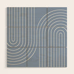 Minimal Line Curvature XIII Natural Blue Mid Century Modern Arch Abstract Wood Wall Art Gallery Image 1
