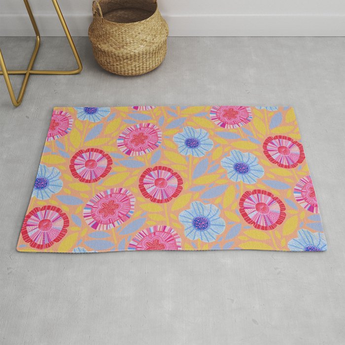 Folk Floral Blossoms in Pastel Pink Rug Gallery Image 1