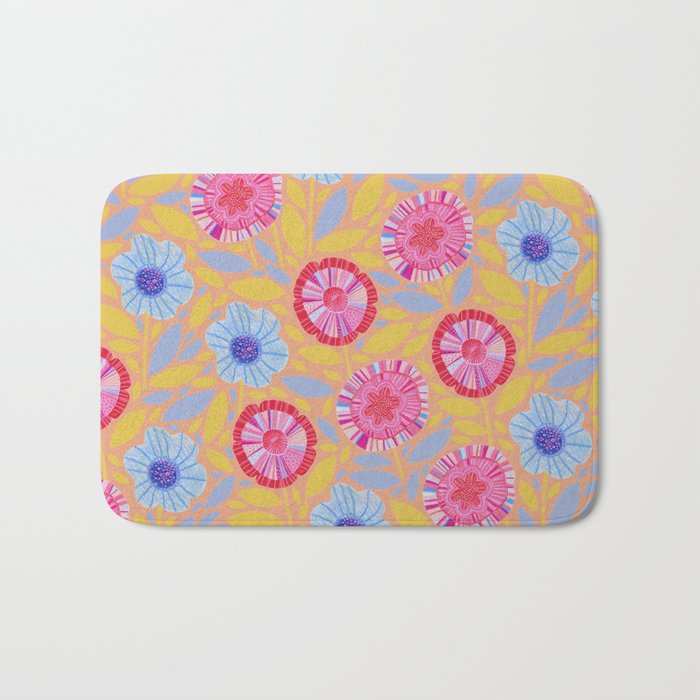 Folk Floral Blossoms in Pastel Pink Bath Mat Gallery Image 1