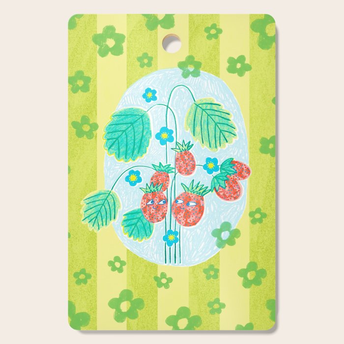 Sweet Strawberry Plant Friends in Lime & Pink Cutting Board Gallery Image 1