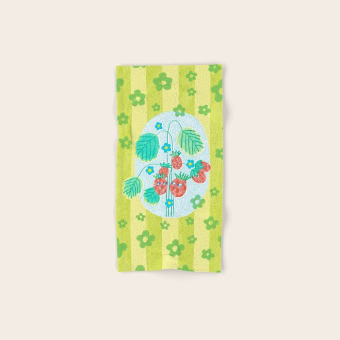 Sweet Strawberry Plant Friends in Lime & Pink Bath Towel Gallery Image 1
