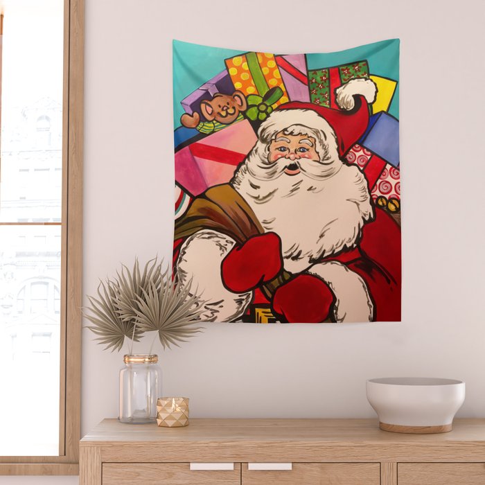 SANTA CLAUS WITH BOXES OF PRESENTS Wall Tapestry Gallery Image 2