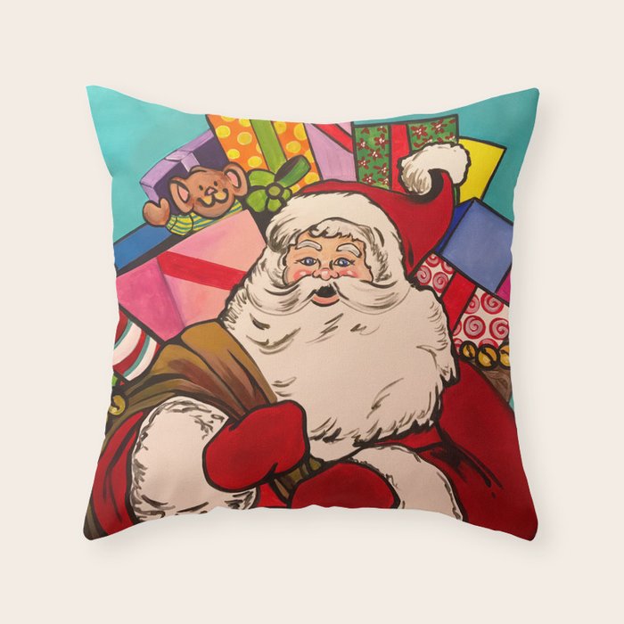 SANTA CLAUS WITH BOXES OF PRESENTS Throw Pillow Gallery Image 1