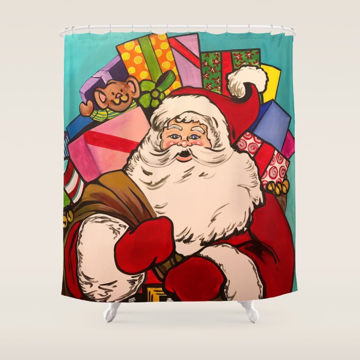 SANTA CLAUS WITH BOXES OF PRESENTS Shower Curtain Gallery Image 1