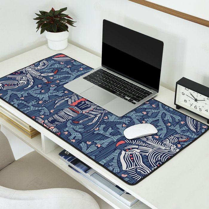 Lobster and crab coastal nostalgia navy Desk Mat Gallery Image 2