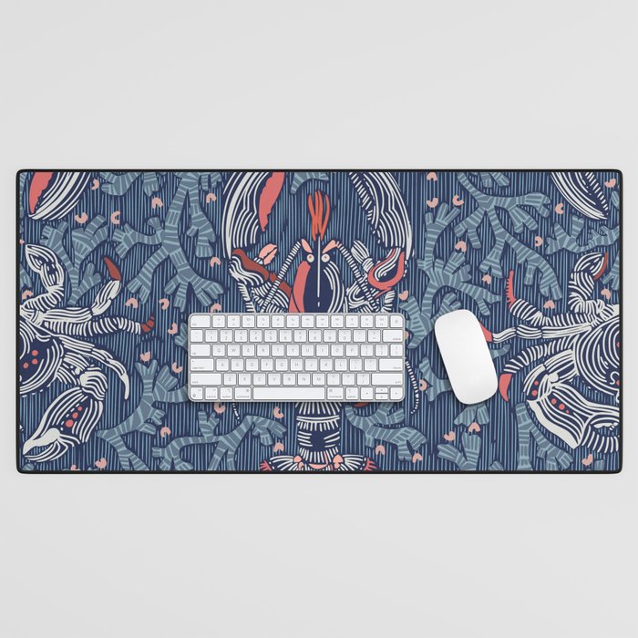 Lobster and crab coastal nostalgia navy Desk Mat Gallery Image 1