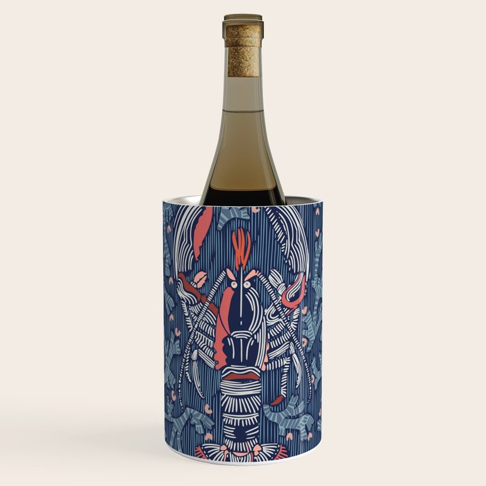 Lobster and crab coastal nostalgia navy Wine Chiller Gallery Image 1