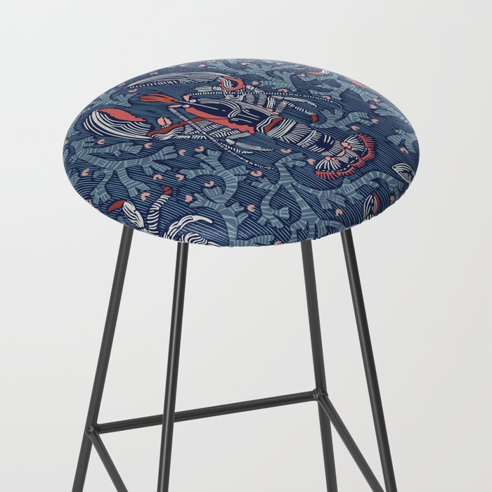 Lobster and crab coastal nostalgia navy Stool Gallery Image 2