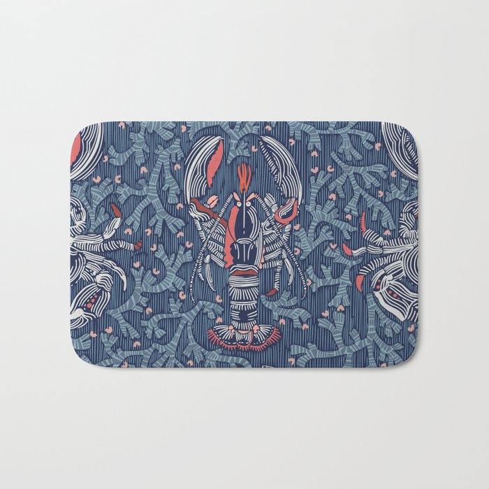 Lobster and crab coastal nostalgia navy Bath Mat Gallery Image 1