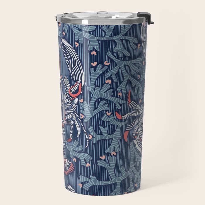 Lobster and crab coastal nostalgia navy Travel Mug Gallery Image 2