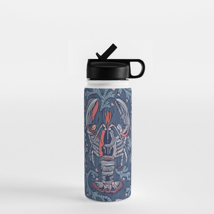 Lobster and crab coastal nostalgia navy Water Bottle Gallery Image 1