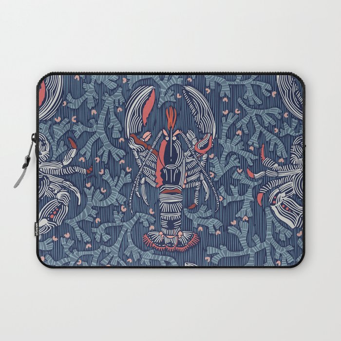 Lobster and crab coastal nostalgia navy Laptop Sleeve Gallery Image 1