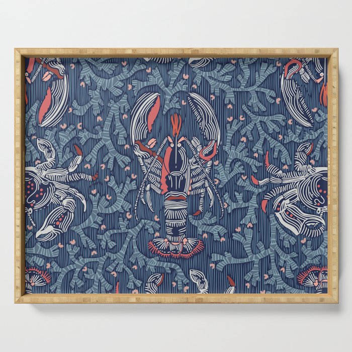 Lobster and crab coastal nostalgia navy Serving Tray Gallery Image 1