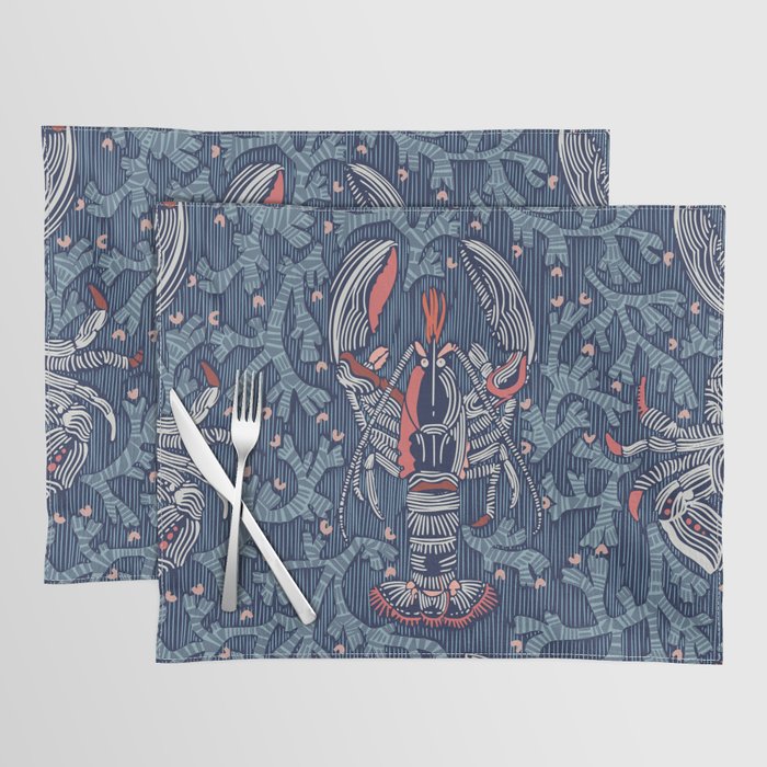 Lobster and crab coastal nostalgia navy Placemat Gallery Image 1
