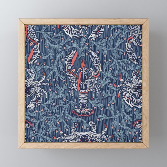 Lobster and crab coastal nostalgia navy Mini Art Print Gallery Image 1