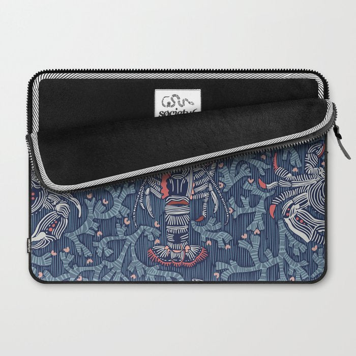 Lobster and crab coastal nostalgia navy Laptop Sleeve Gallery Image 2