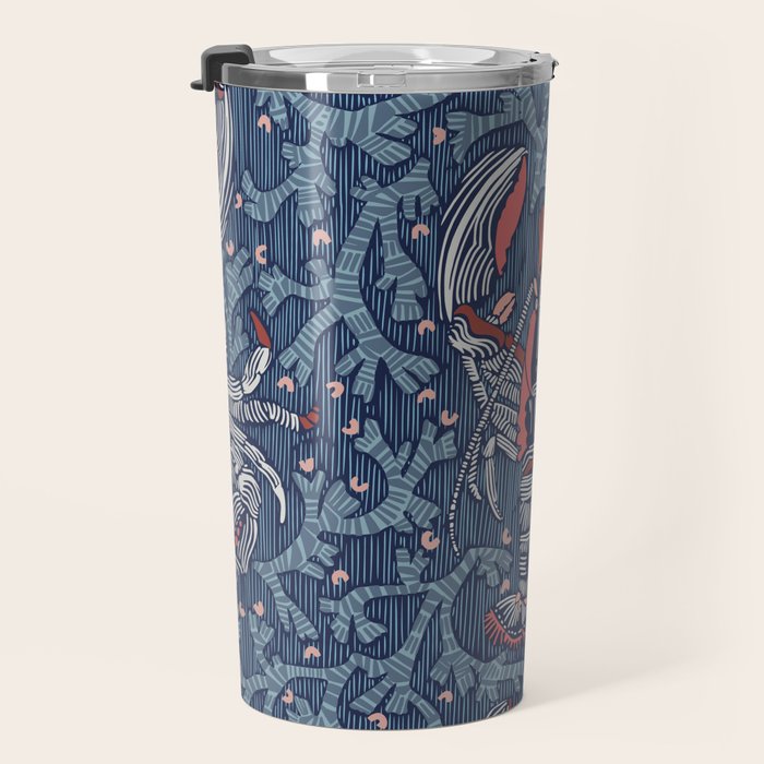 Lobster and crab coastal nostalgia navy Travel Mug Gallery Image 3