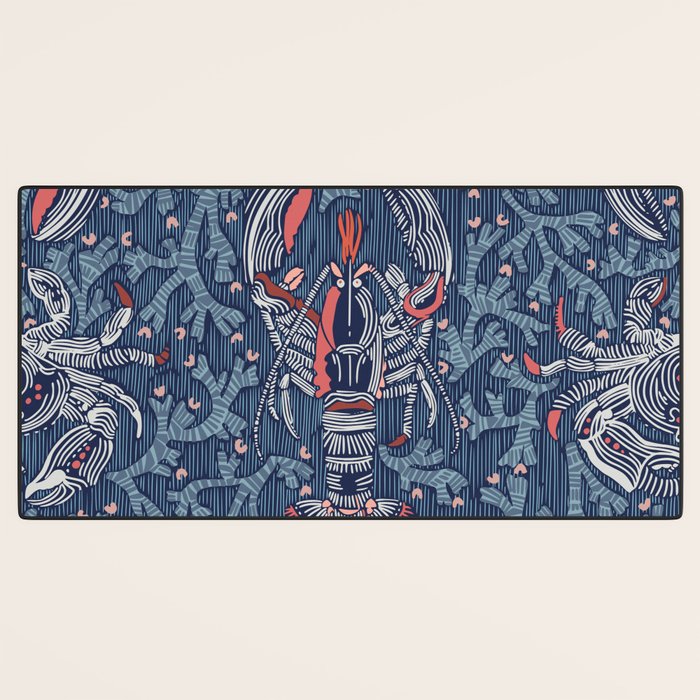 Lobster and crab coastal nostalgia navy Desk Mat Gallery Image 3