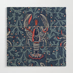 Lobster and crab coastal nostalgia navy Wood Wall Art Gallery Image 1