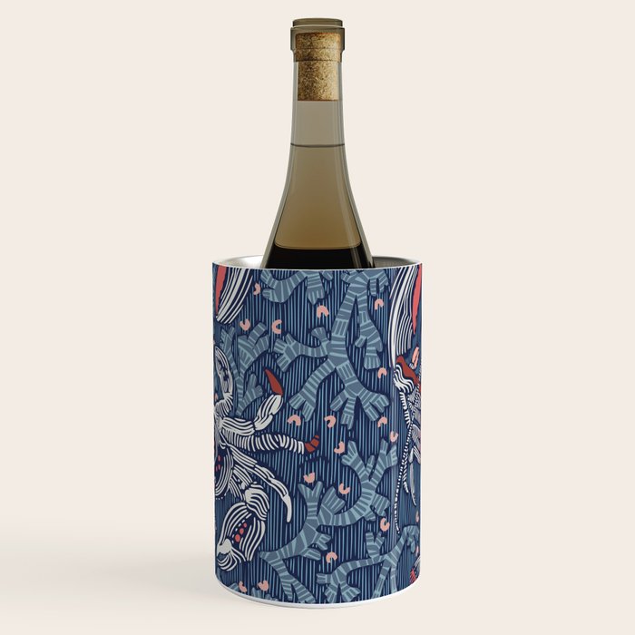 Lobster and crab coastal nostalgia navy Wine Chiller Gallery Image 2