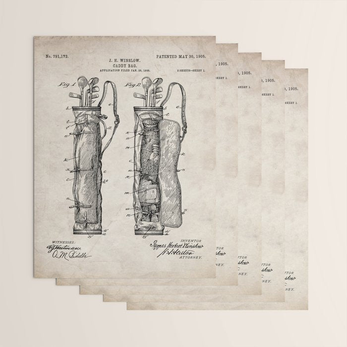 Golf Bag Patent - Caddy Art - Antique Wrapping Paper Gallery Image 3