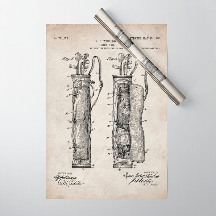 Golf Bag Patent - Caddy Art - Antique Wrapping Paper Gallery Image 1