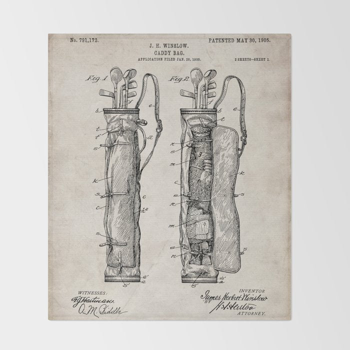 Golf Bag Patent - Caddy Art - Antique Throw Blanket Gallery Image 2