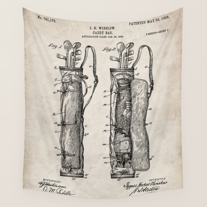 Golf Bag Patent - Caddy Art - Antique Wall Tapestry Gallery Image 4