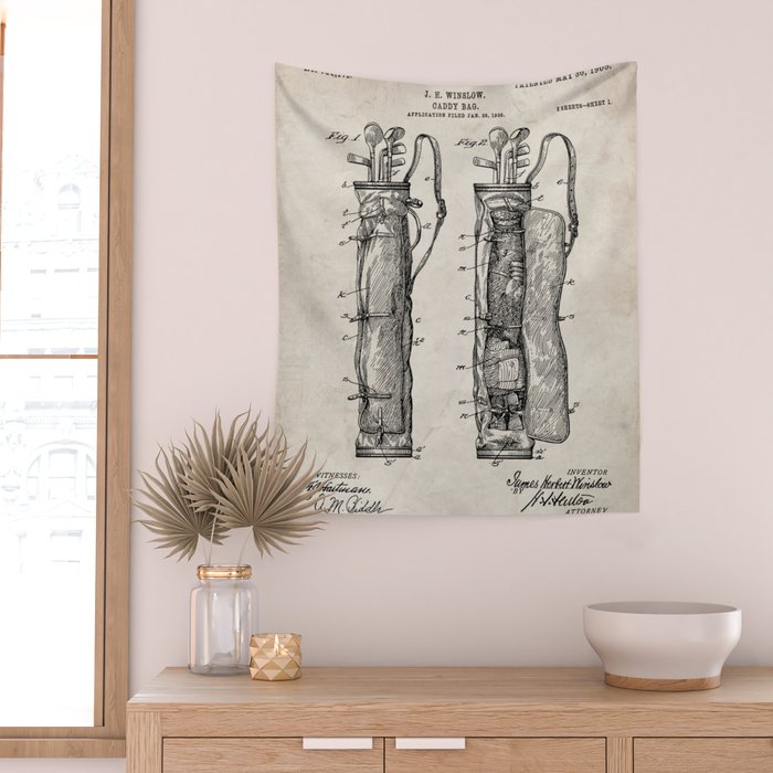 Golf Bag Patent - Caddy Art - Antique Wall Tapestry Gallery Image 2