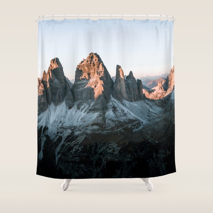 Dolomites sunset panorama - Landscape Photography Shower Curtain Gallery Image 1