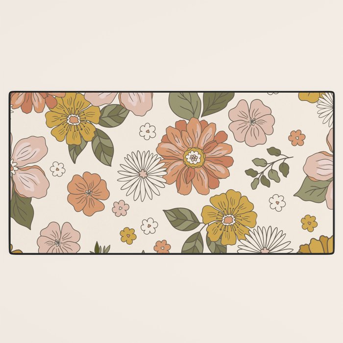 Floral PATTERN in Pink Yellow Green Desk Mat Gallery Image 3