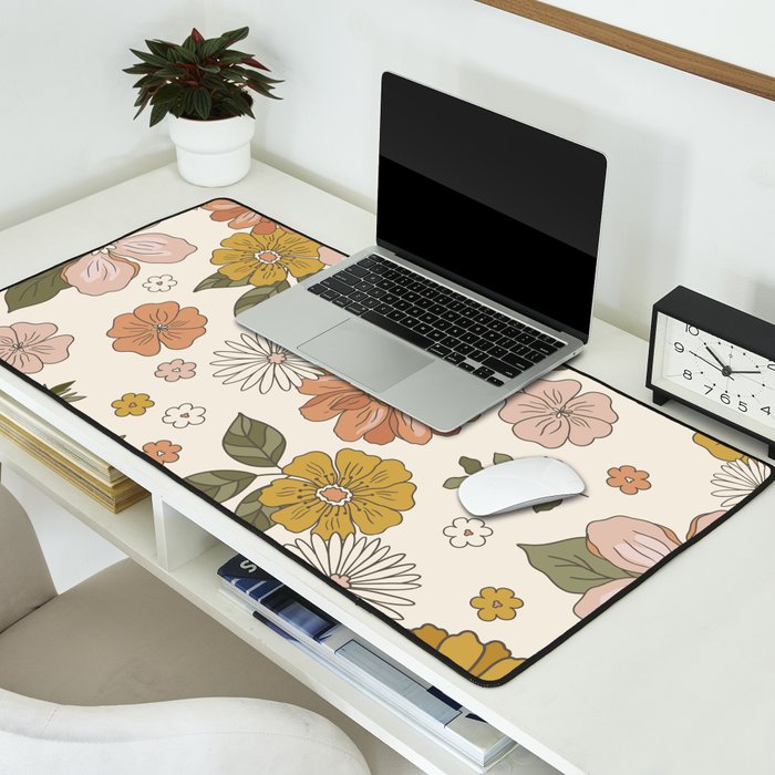 Floral PATTERN in Pink Yellow Green Desk Mat Gallery Image 2