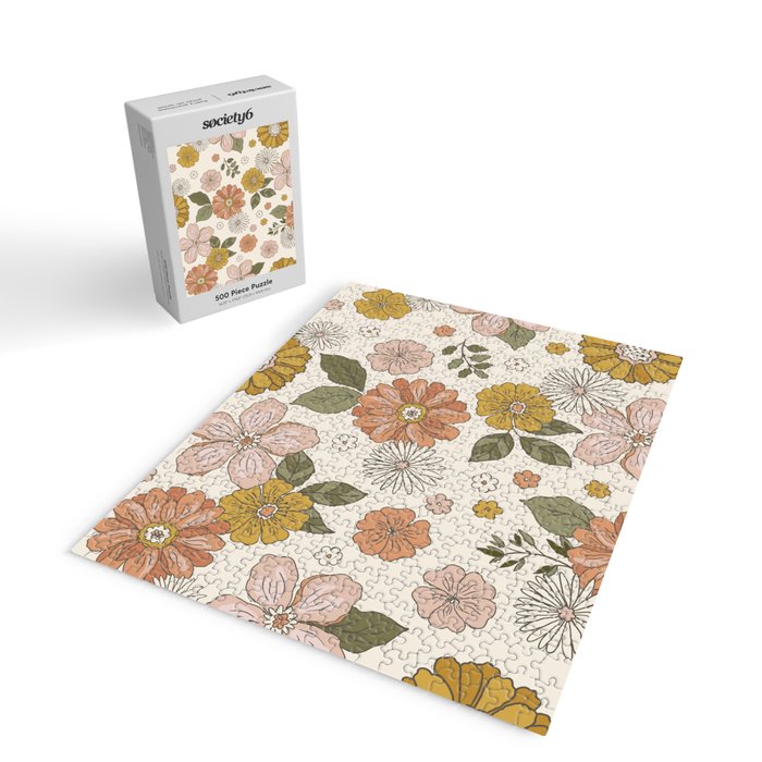 Floral PATTERN in Pink Yellow Green Jigsaw Puzzle Gallery Image 2