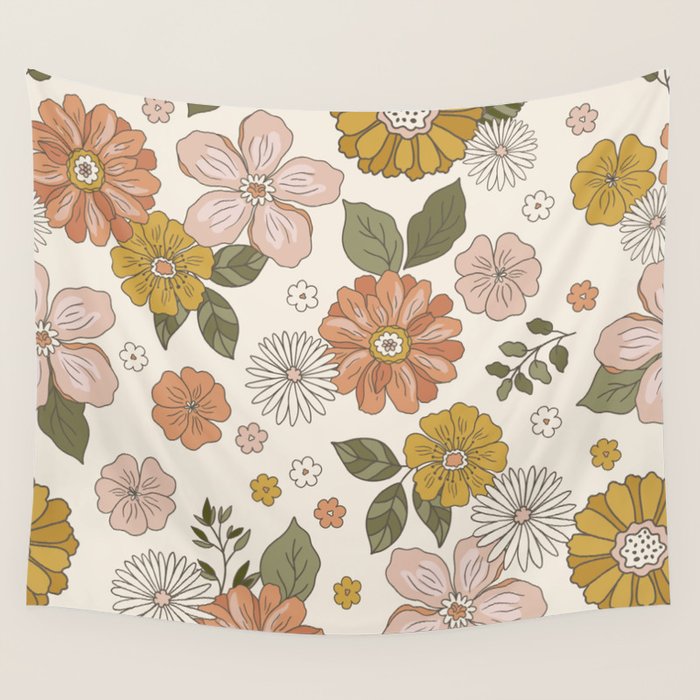 Floral PATTERN in Pink Yellow Green Wall Tapestry Gallery Image 4