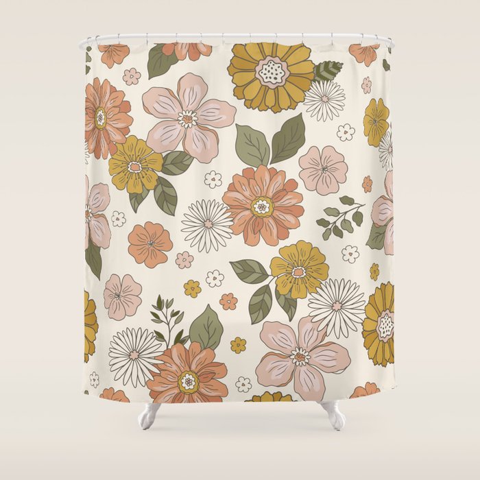 Floral PATTERN in Pink Yellow Green Shower Curtain Gallery Image 1