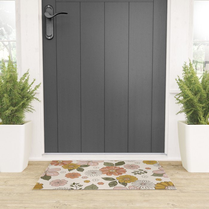 Floral PATTERN in Pink Yellow Green Welcome Mat Gallery Image 3