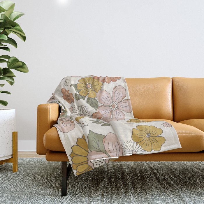 Floral PATTERN in Pink Yellow Green Throw Blanket Gallery Image 1