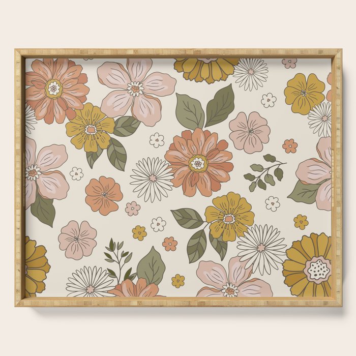 Floral PATTERN in Pink Yellow Green Serving Tray Gallery Image 1