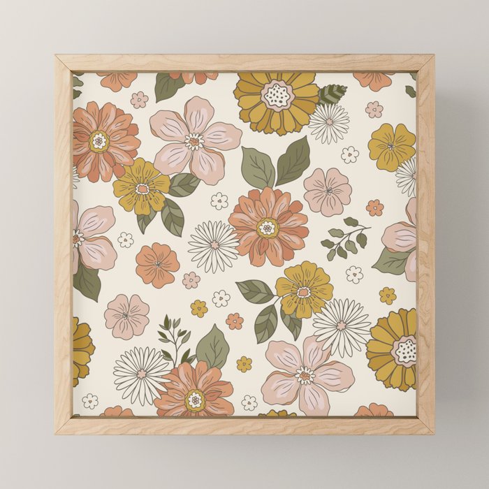 Floral PATTERN in Pink Yellow Green Mini Art Print Gallery Image 1
