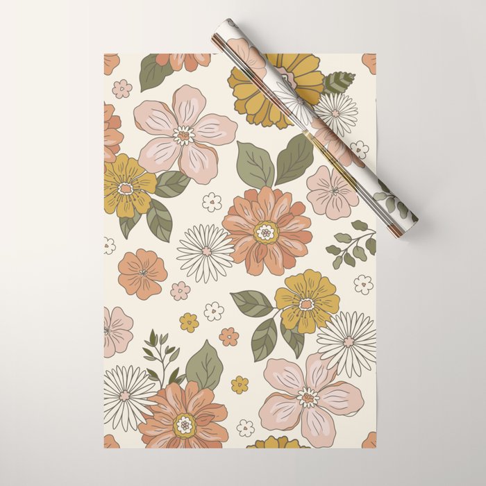 Floral PATTERN in Pink Yellow Green Wrapping Paper Gallery Image 1