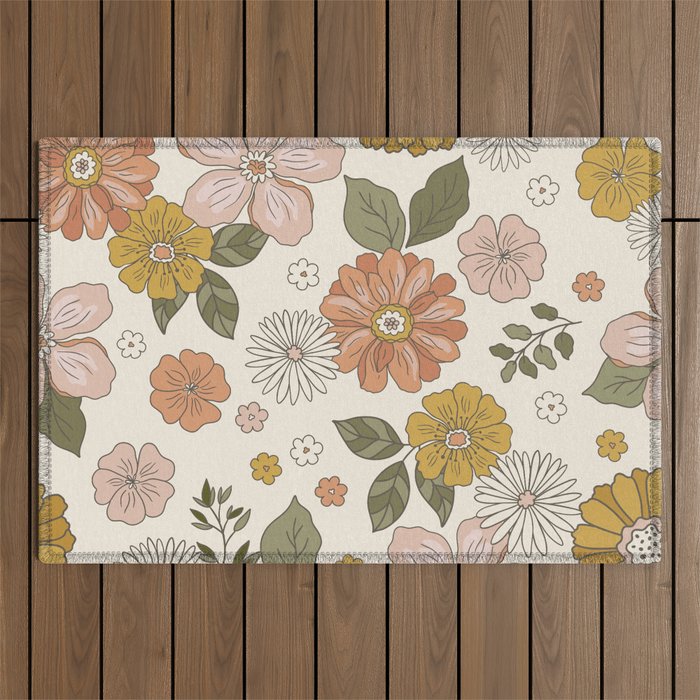 Floral PATTERN in Pink Yellow Green Outdoor Rug Gallery Image 1