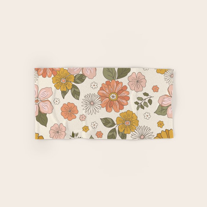 Floral PATTERN in Pink Yellow Green Bath Towel Gallery Image 1